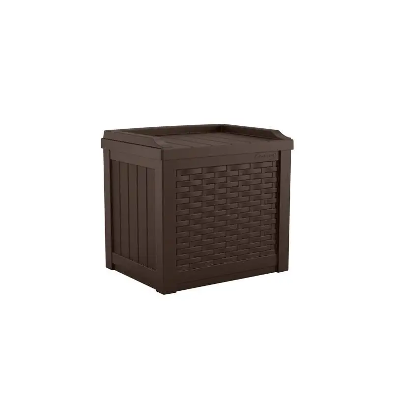 Suncast 22 Gallon Brown Plastic Deck Box Seat 23H x 22W x 17D Outdoor Storage