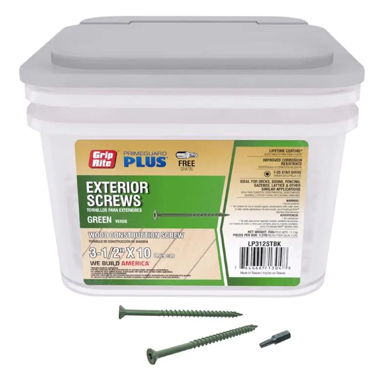 Grip-Rite PrimeGuard Plus No. 10 x 3-1/2 Inch Green Star Flat Head Deck Screws 25 lb 1270 Pack