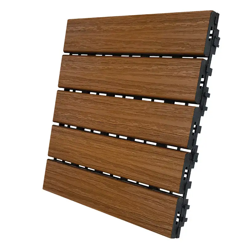 Aura 6 sq. ft. Honey Teak Composite Balcony Deck Tiles 12x12 Inches Interlocking Outdoor Flooring