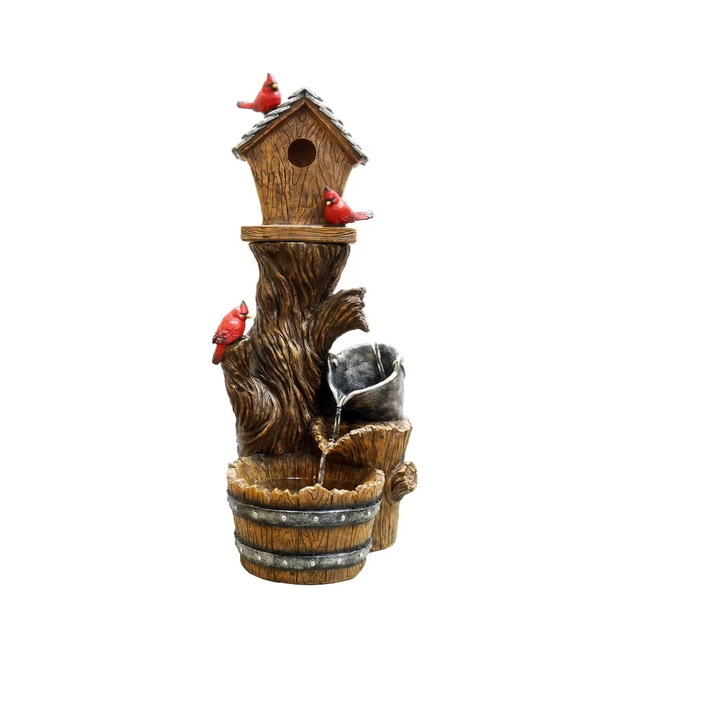 Alpine ZEN882 Resin Fountain Cardinal Birdhouse Garden Decor