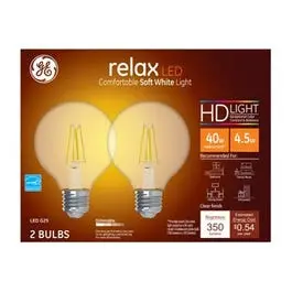 LED Light Bulbs G25 Clear Soft White 350 Lumens 4.5-Watt 2-Pack GE