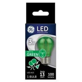 LED Party Light Bulb A15 Green Soft White 100 Lumens 3-Watt GE