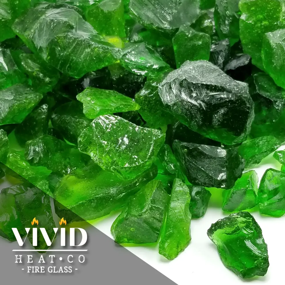 VIVID Heat - "Emerald Green" 1/2" - 3/4" Jumbo, Tempered Fire Glass Fireplace & Fire Pit