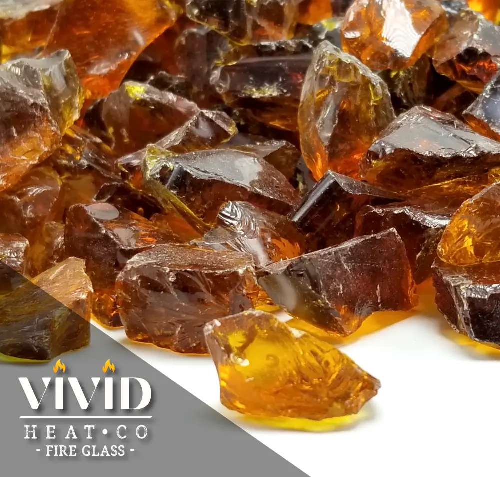 VIVID Heat - Vibrant Luster "Amber" 1/2" - 3/4" Big Rough Gem Size, (Price Pound) - Tempered Fire Glass Rock Fireplace and...