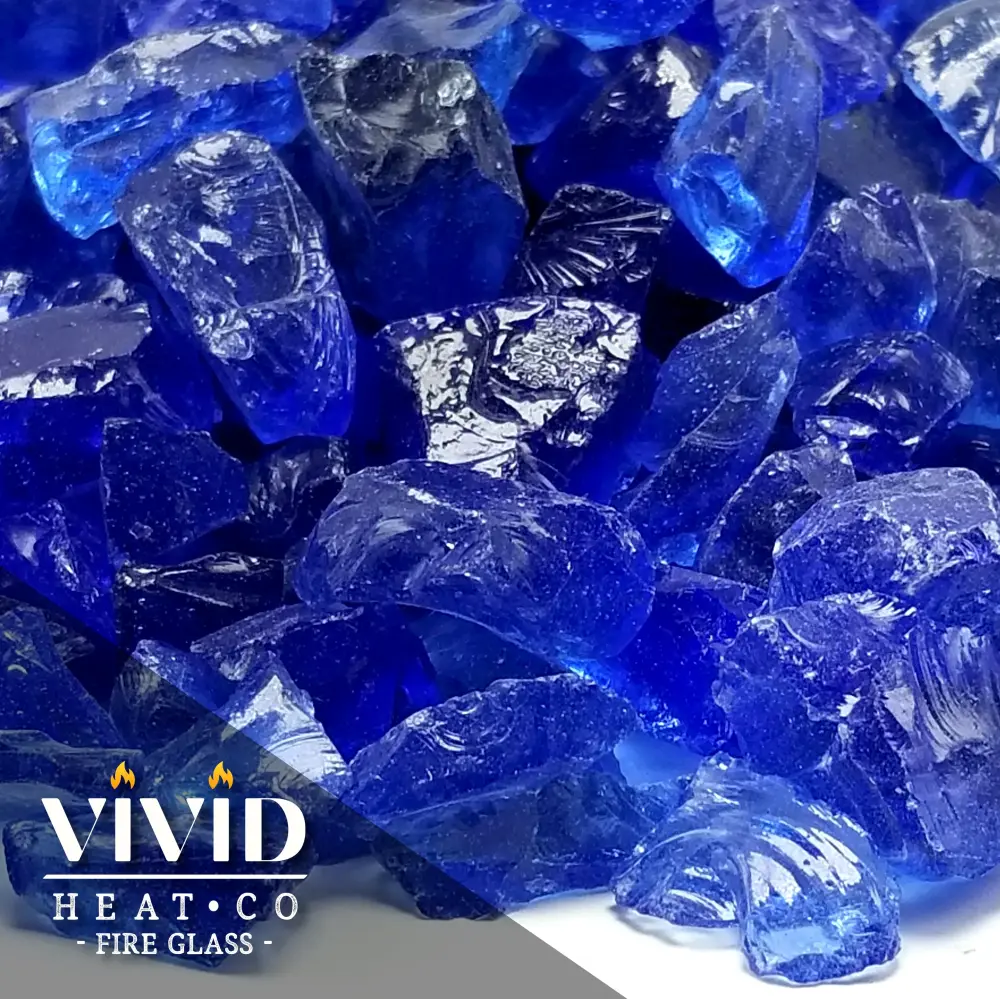 VIVID Heat - Vibrant Luster "Ocean Blue" 1/2" - 3/4" Spacious Rough Gem Size, (Price Pound) - Tempered Fire Glass Rock Fir...