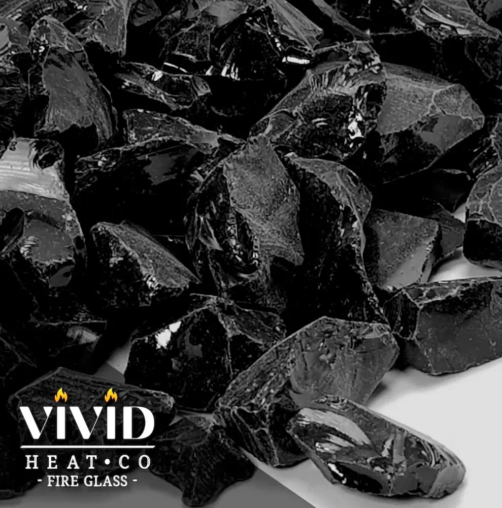 VIVID Heat - Vibrant Luster "Onyx Black" 1/2" - 3/4" Jumbo Rough Gem Size, (Price Pound) - Tempered Fire Glass Rock Firepl...