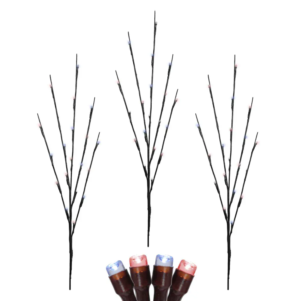 Set 3 Stakes Illuminated 60 LED Lights 30" (2.5'), Clean White and Red