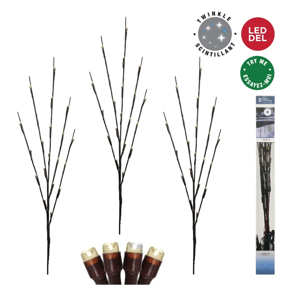 Set 3 Stakes 60 Warm Chalk LED Lights, 30"