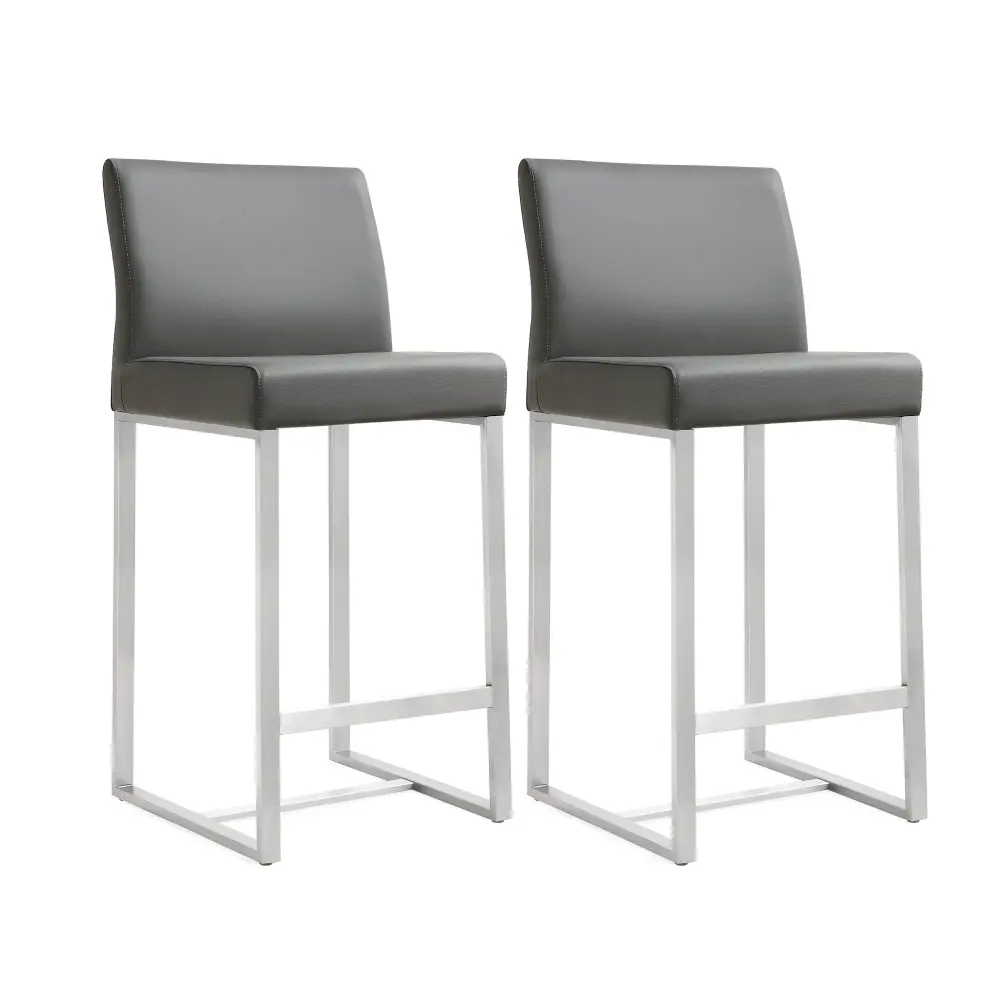 Denmark Grey Performance Vegan Leather and Stainless Hardened Counter Stool - Set 2