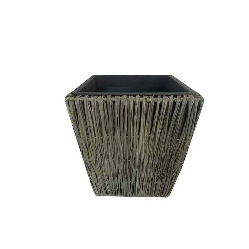 Infinity 14.17 Plastic Wicker Planter Gray Indoor Outdoor Decorative Garden Pot