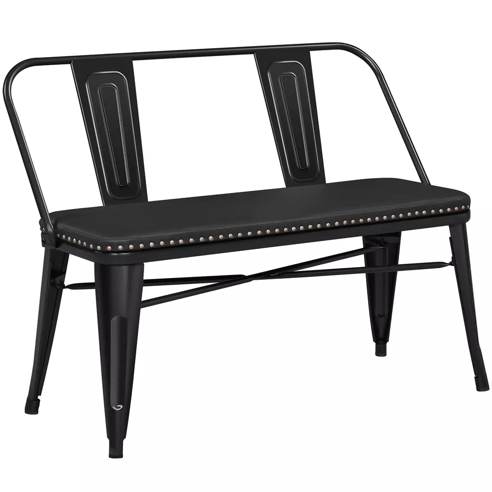 SmileMart Industrial Metal Dining Bench Removable Backrest Black Benches Smile Mart