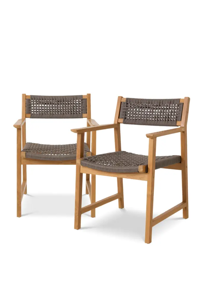 Gray Weave Outdoor Dining Chairs Set 2 Eichholtz Cancun Weather Resistant