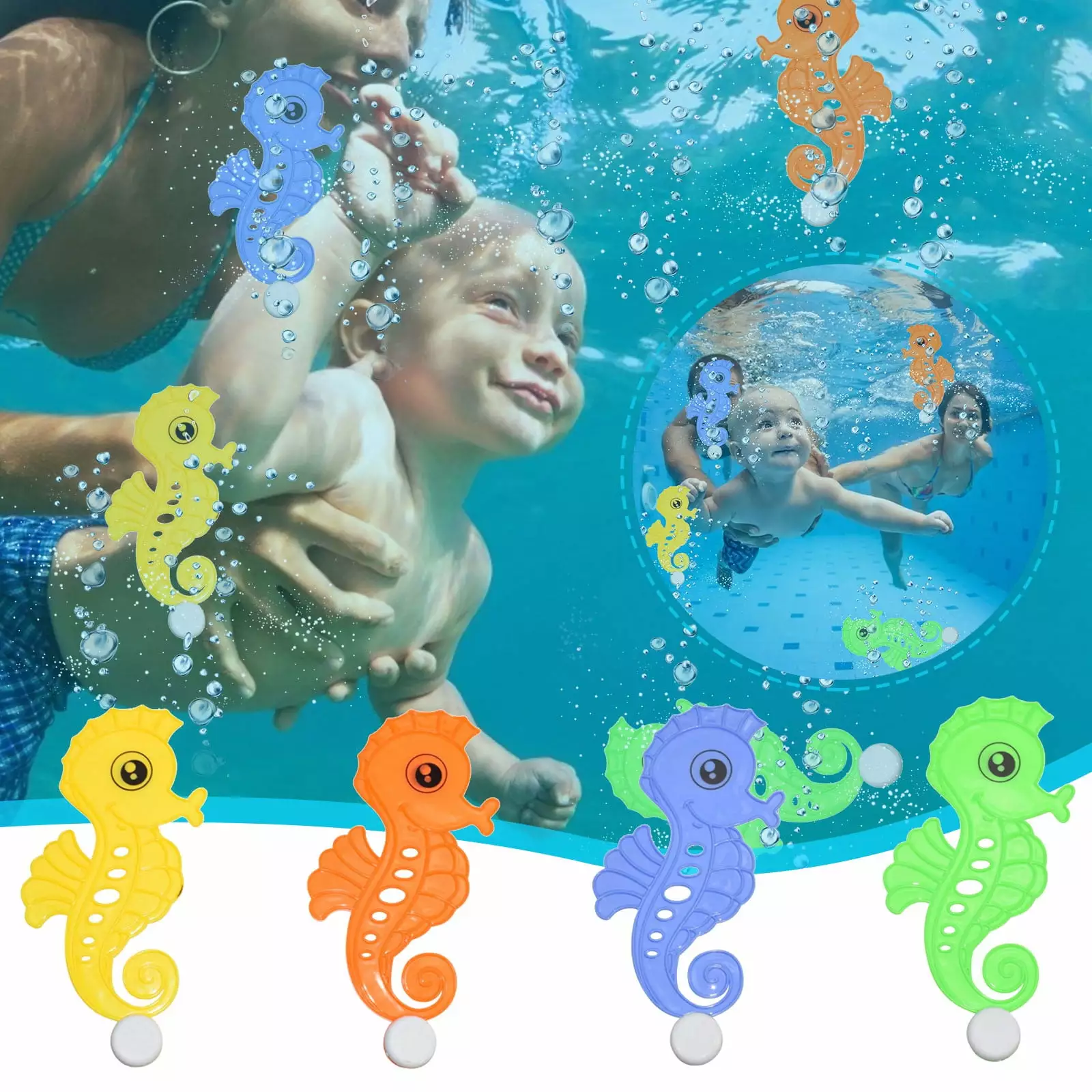 ZToonmas Diving Underwater Swimming Colorful Pool Sink Rings Training Toy 4PC