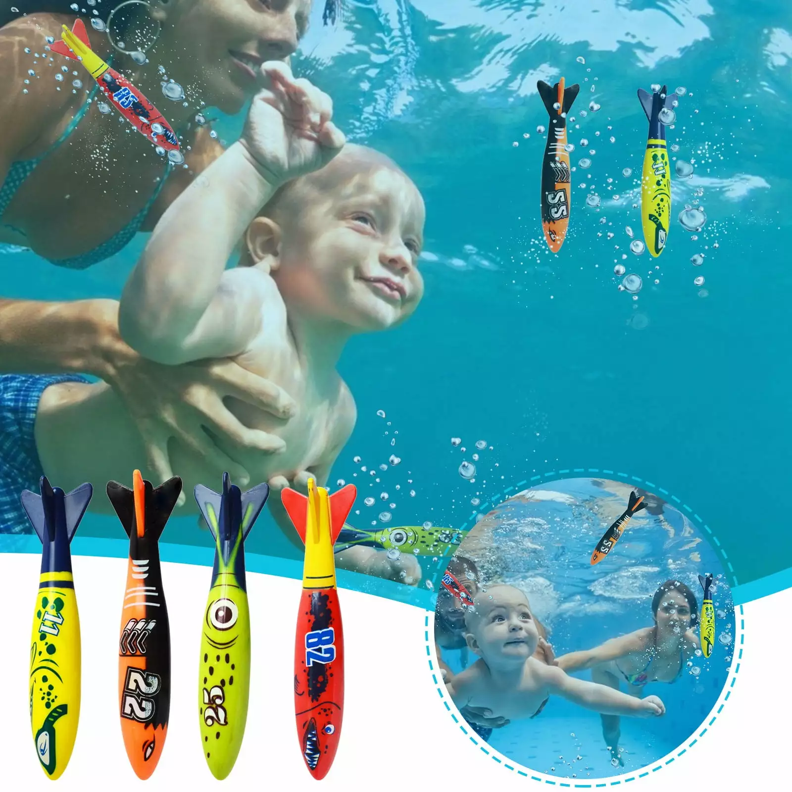ZToonmas Diving Underwater Swimming Colorful Pool Sink Ring Training Toy 4PC