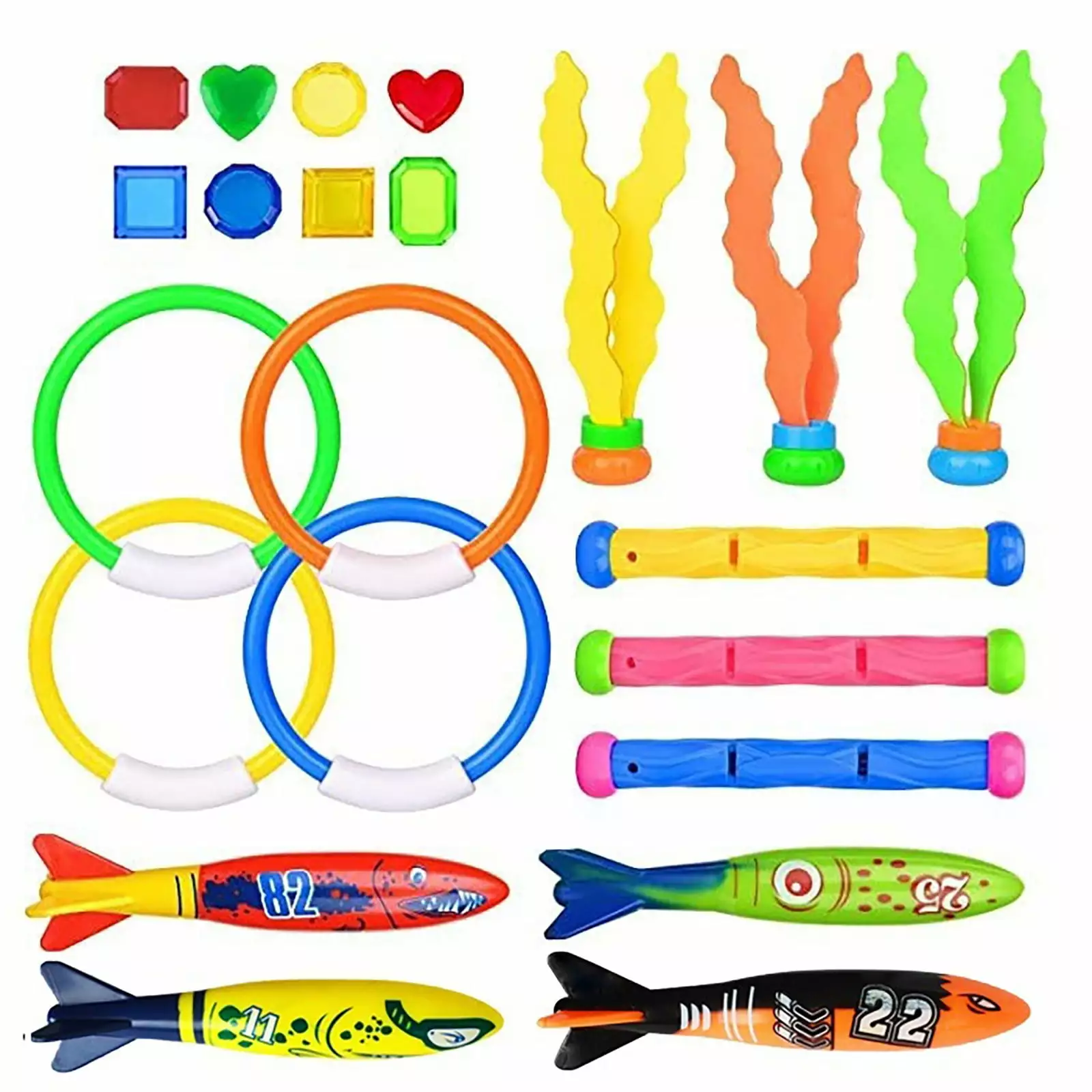 IFNWSV 22Pcs Underwater Swimming Pool Toy Set Colorful Sink Rings