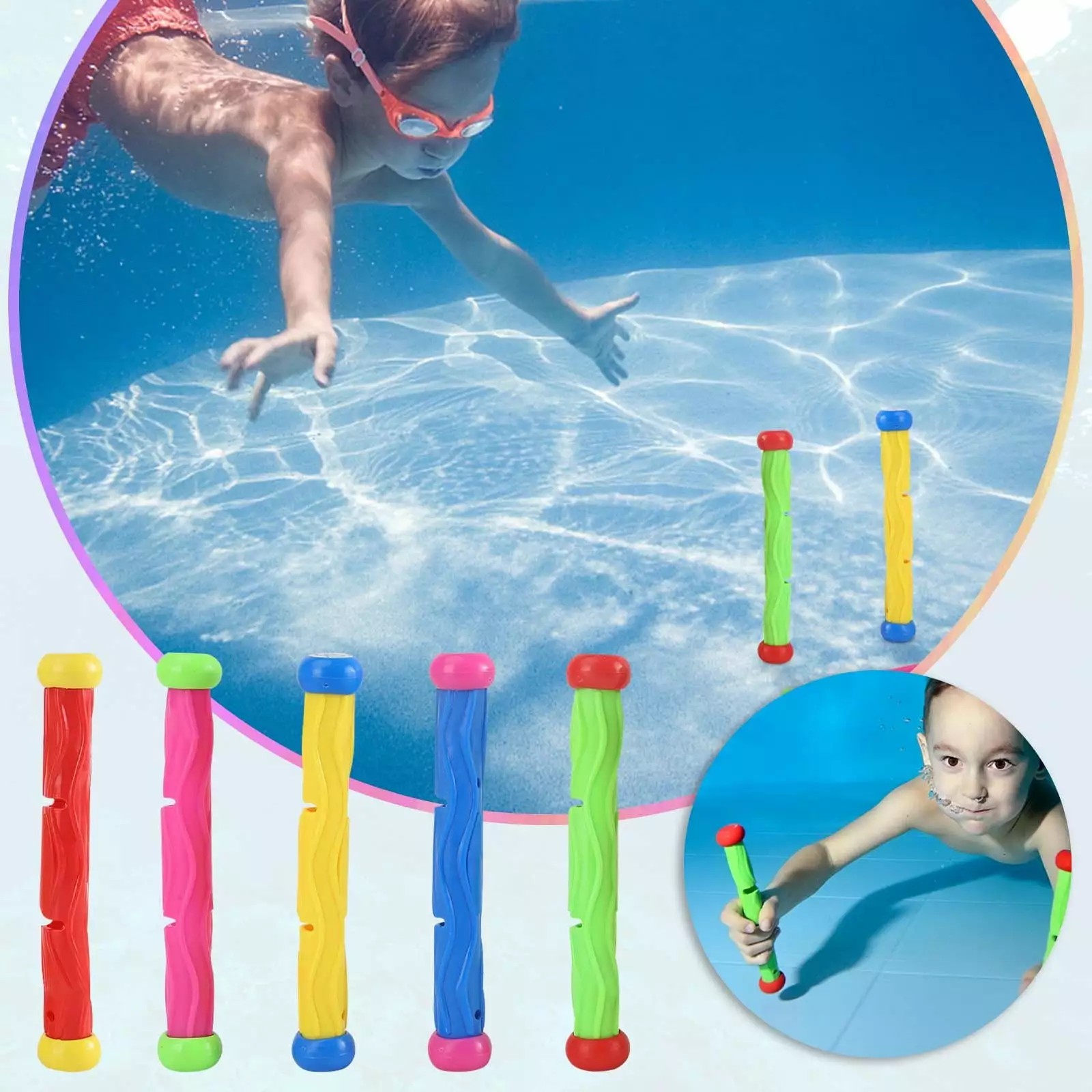 QISIWOLE 5 Pcs Diving Sticks Diving Pool Toys Set Underwater Sinking Swimming Pool Toy Kids