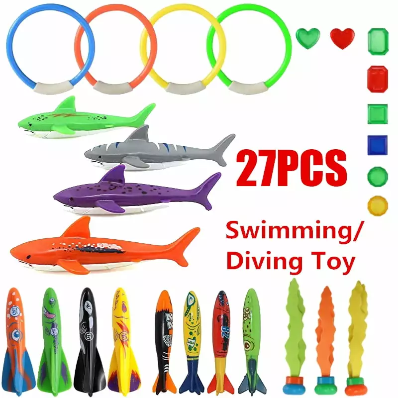 Autrucker Diving Pool Toy Underwater Swimming Throwing Diving Set 27PCS