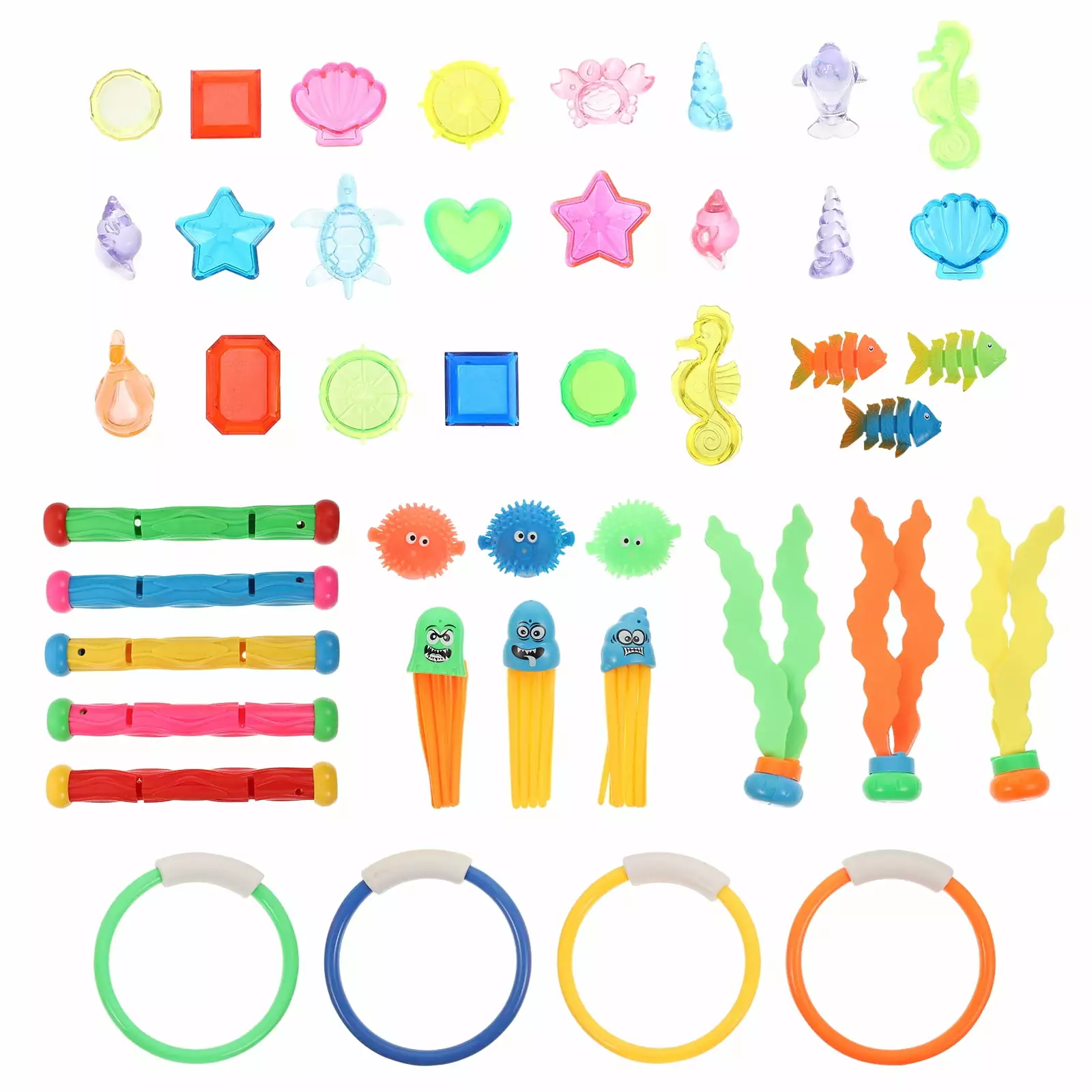 Eease Pool Diving Toys Set Rings Sticks Gems Octopus Summer Water Play Kids 14x14cm