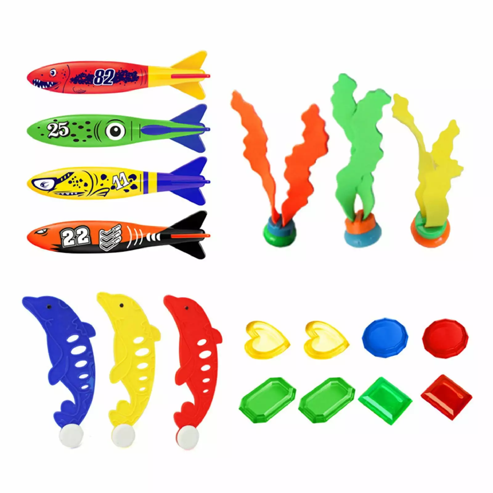 IFNWSV 18Pcs Water Toys Set Diving Underwater Swimming Colorful Pool Sink Ring Training Toy