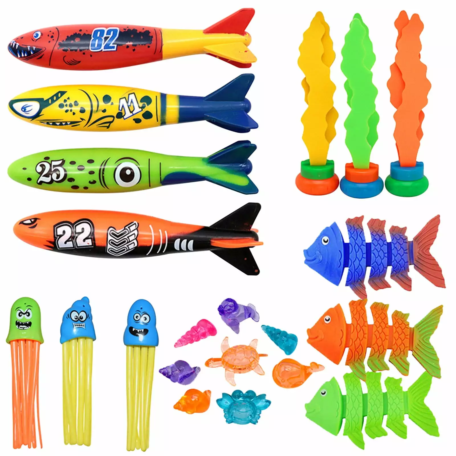 IFNWSV Water Toys Sets Underwater Swimming Toys Diving Water Ring Seaweed Torpedo Robbers