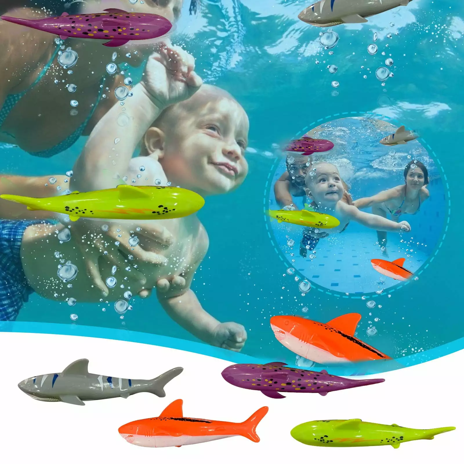 ZToonmas Diving Underwater Swimming Colorful Pool Sink Ring Training Toy Diving Shark 4PC