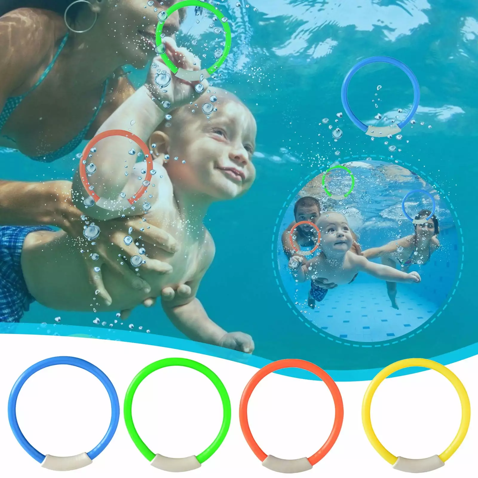 ZToonmas Diving Underwater Swimming Colorful Pool Sink Ring Training Toy Diving Ring 4PC