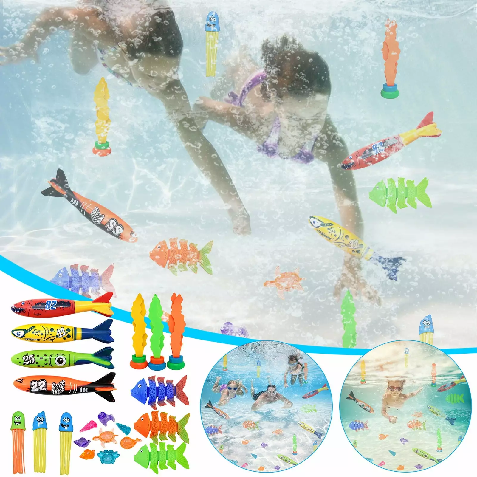 ZToonmas Swimming Pool Diving Toys Kids Sinking Toys Set Underwater Variety 21PC