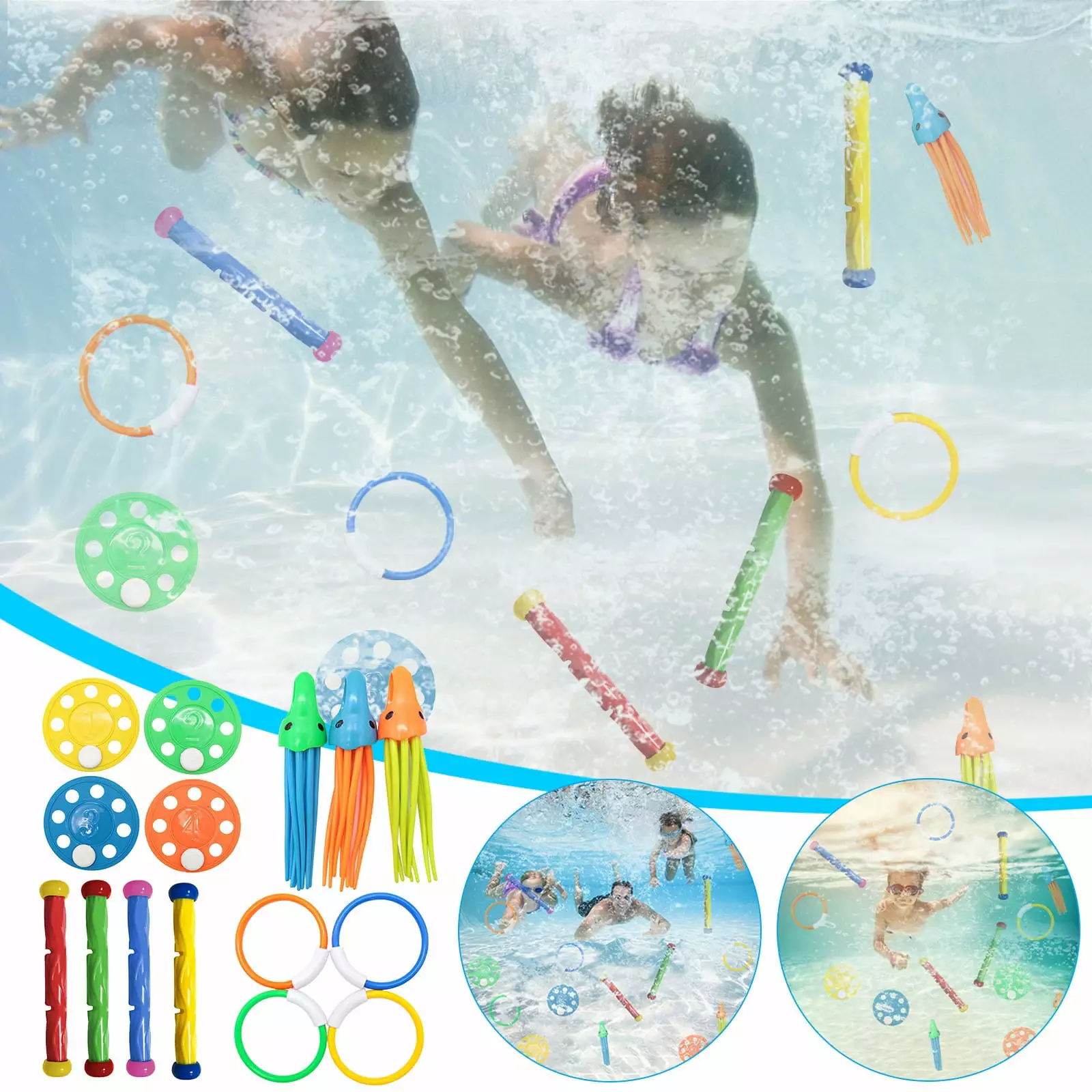 ZToonmas Swimming Pool Diving Toys Kids - 15PC Underwater Sinking Toys Set