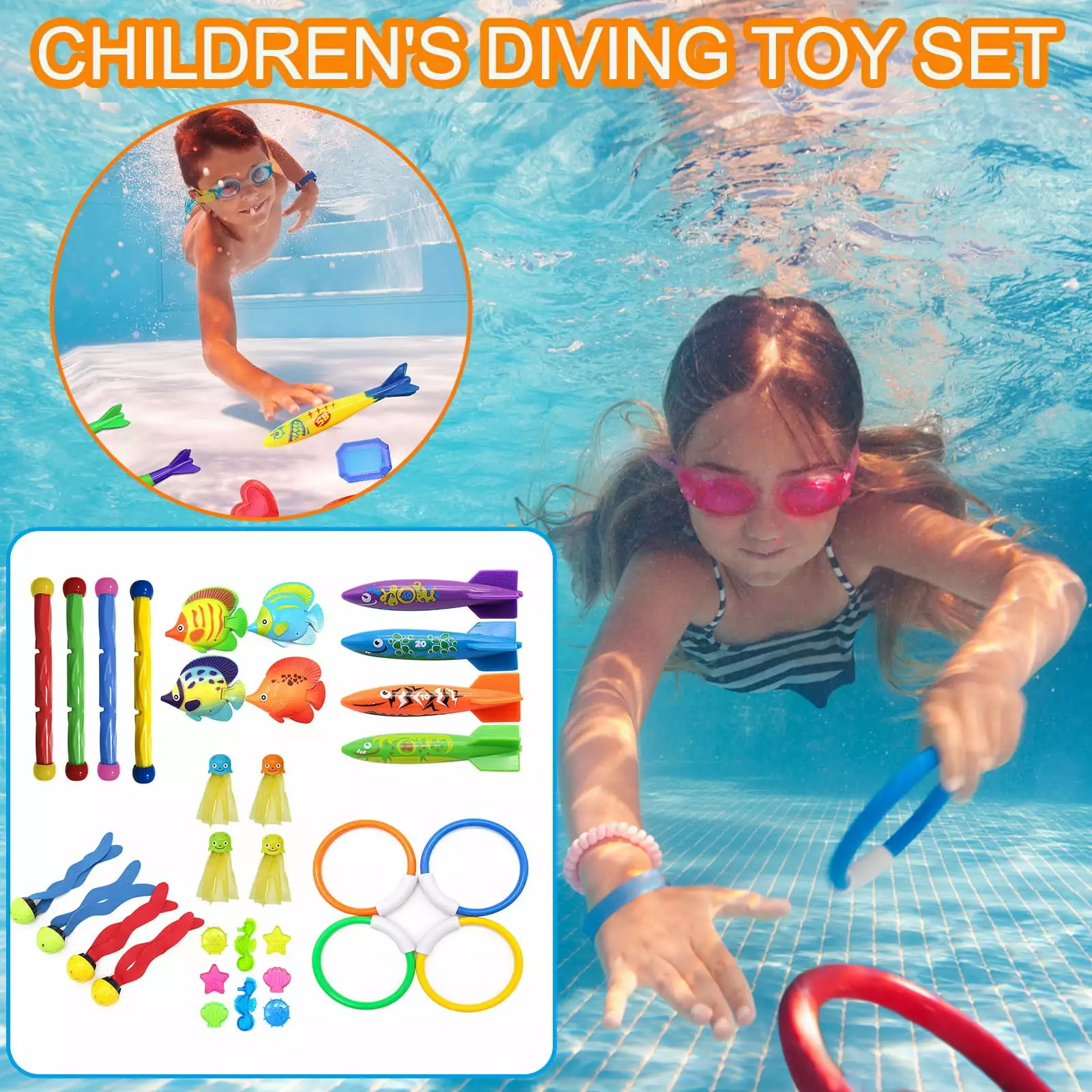 ZToonmas Swimming Pool Diving Toys Kids Sinking Toys Set Underwater Variety 32PC