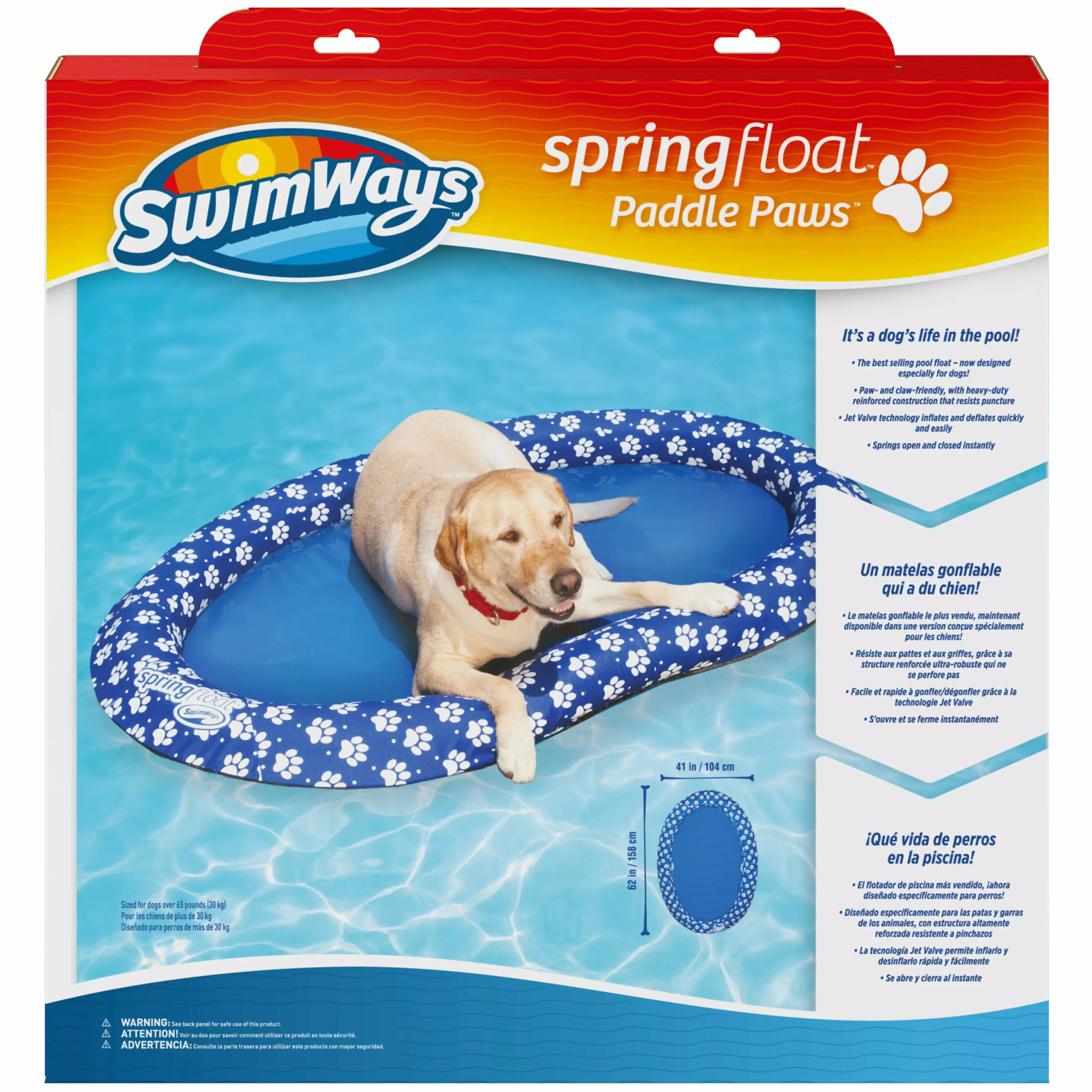 SwimWays Spring Float Paddle Paws Dog Pool Float Large Dogs Up to 65 lbs Large