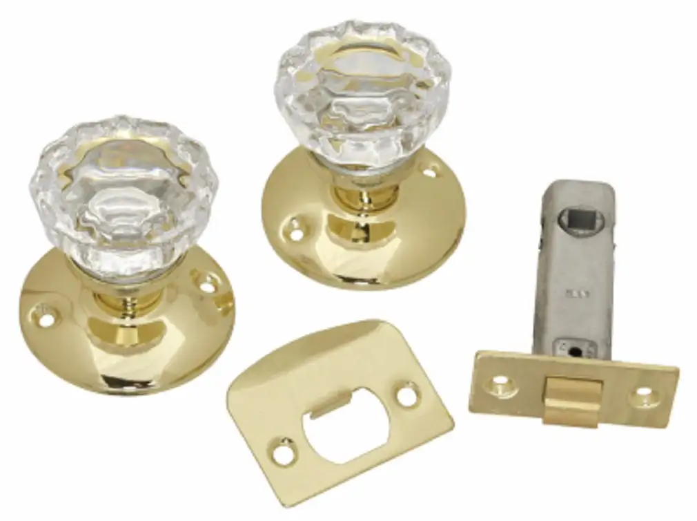 Belwith 1148-PB Polished Brass Passage Door Knob Latch Set Glass Knobs