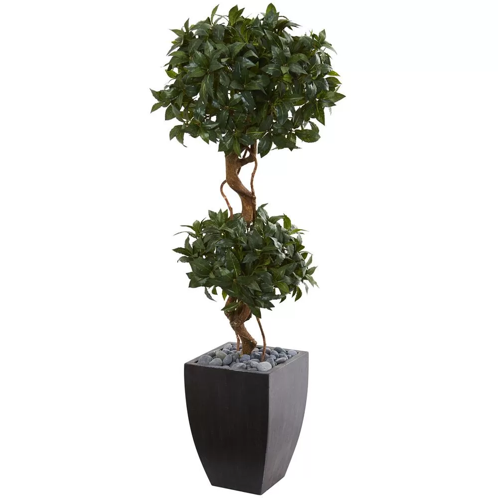 Nearly Natural 4.5 Foot Sweet Bay Artificial Double Topiary Tree Black Wash Planter