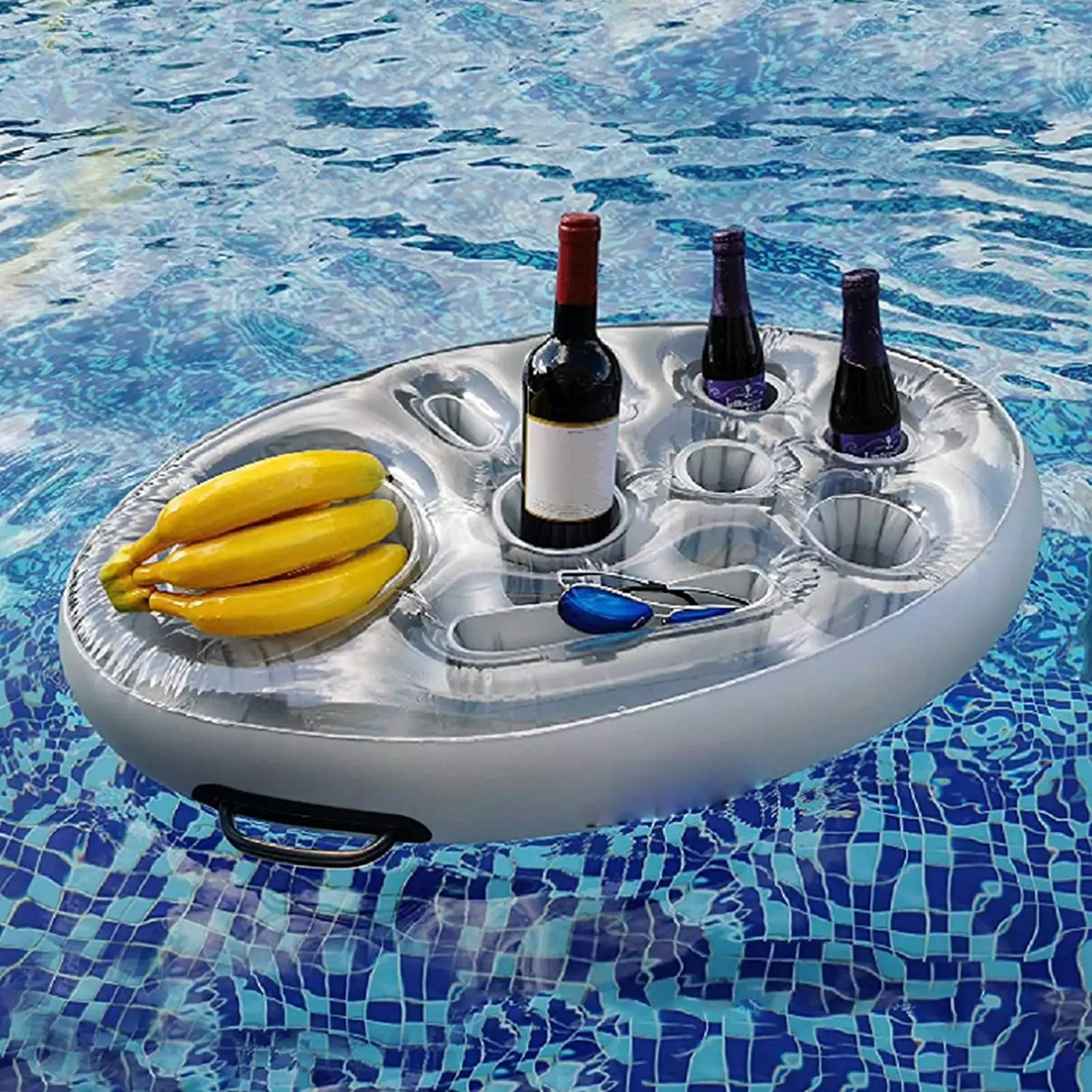 Mairbeon Inflatable PVC Pool Drink Holder 8/9 Holes and Handle Floating Cups Snacks Fruits Beverages