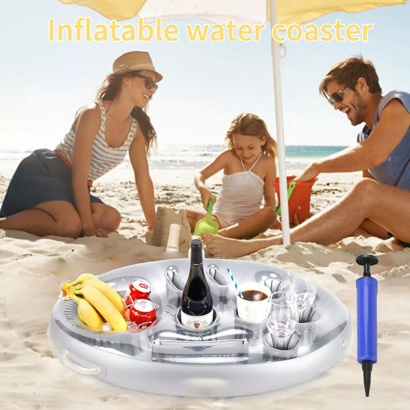 Summer Inflatable Float Beer Drinking Cooler Table Water Play Tray Pool Parties Silver