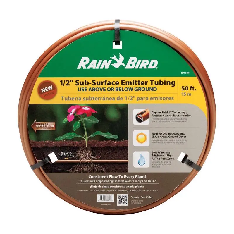 Rain Bird Drip Irrigation Emitter Tubing 1/2 Inch x 50 Feet Pack 8
