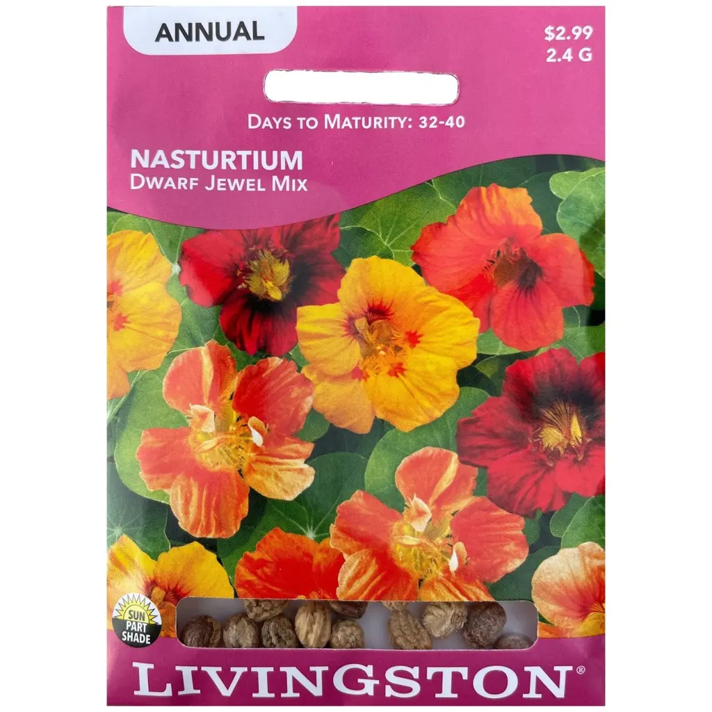 Livingston Seed Nasturtium Dwarf Jewel Mix 2.4 g - Edible Flower Seeds Containers