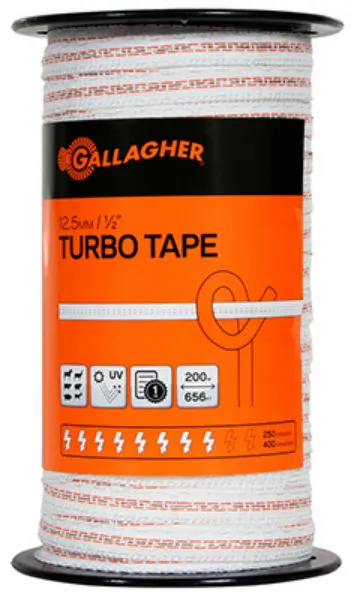 Gallagher G62354 Electric Fence Turbo Tape Ultra White 1/2 Inch x 656 Feet