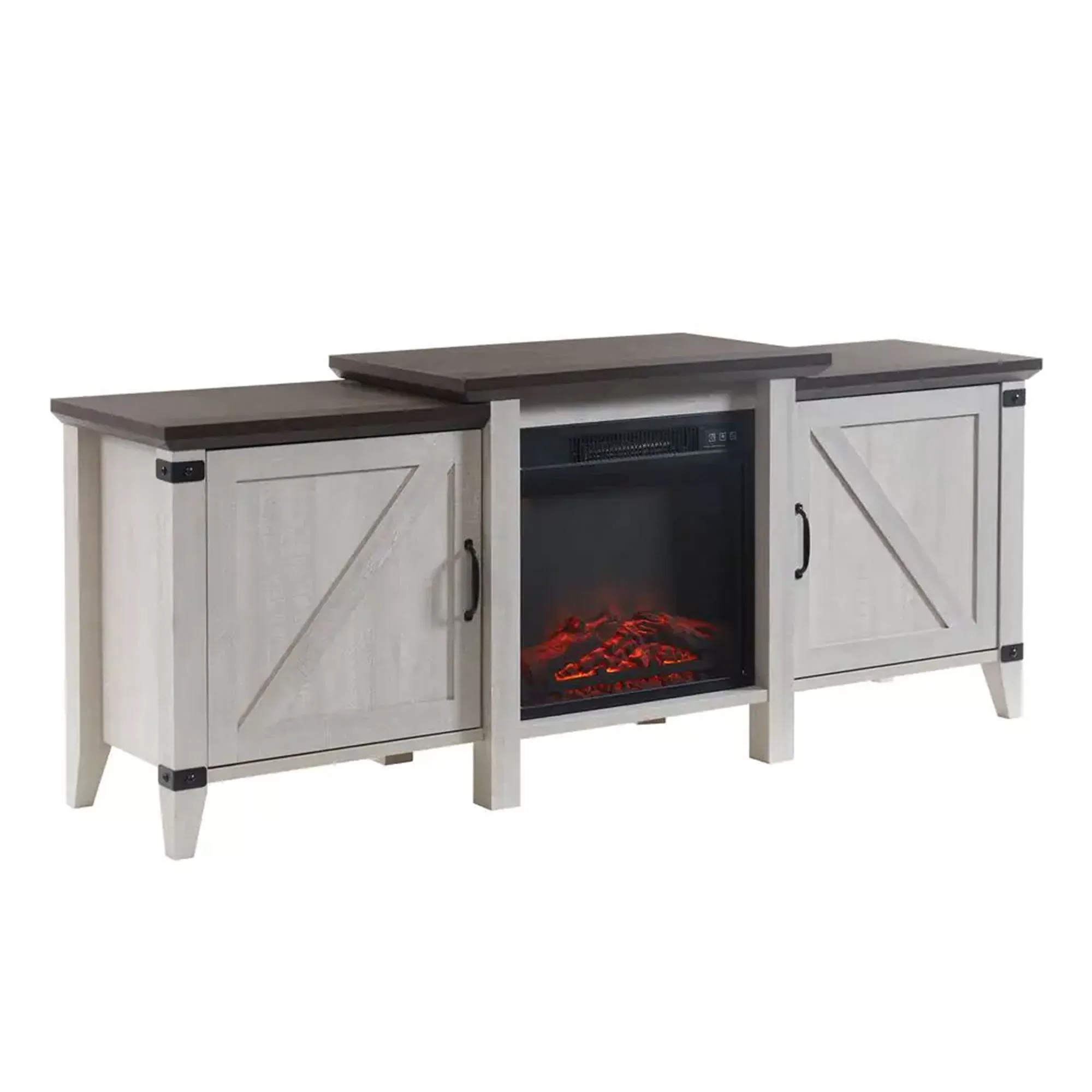 Edyo Living 63in Grey Freestanding Wooden Electric Fireplace TV Stand Console