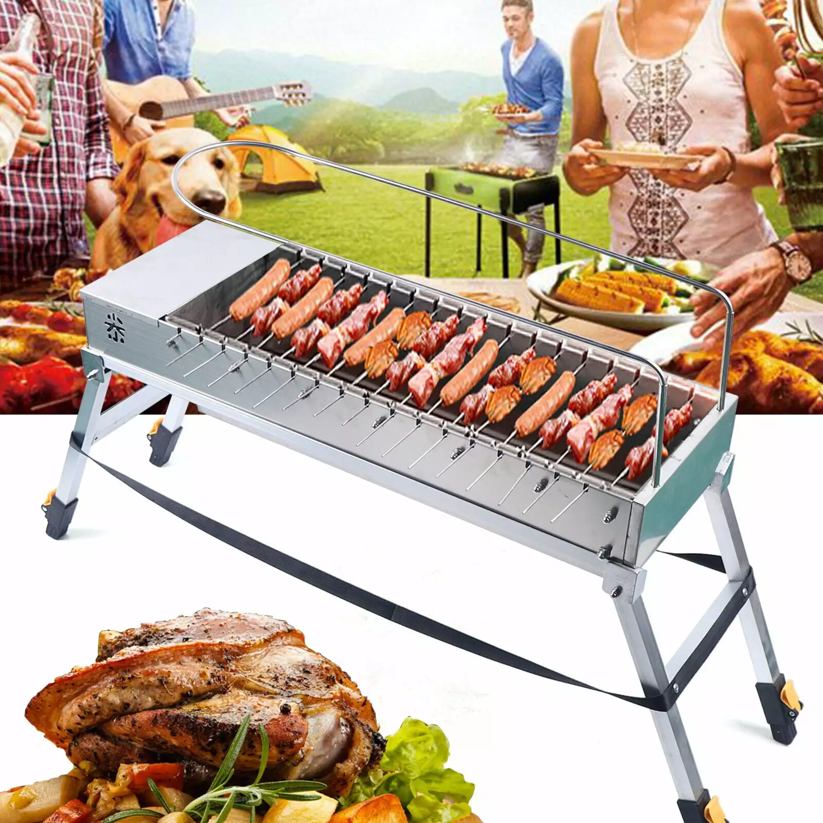 ZhdnBhnos Automatic Rotating Electric BBQ Grill USB Port