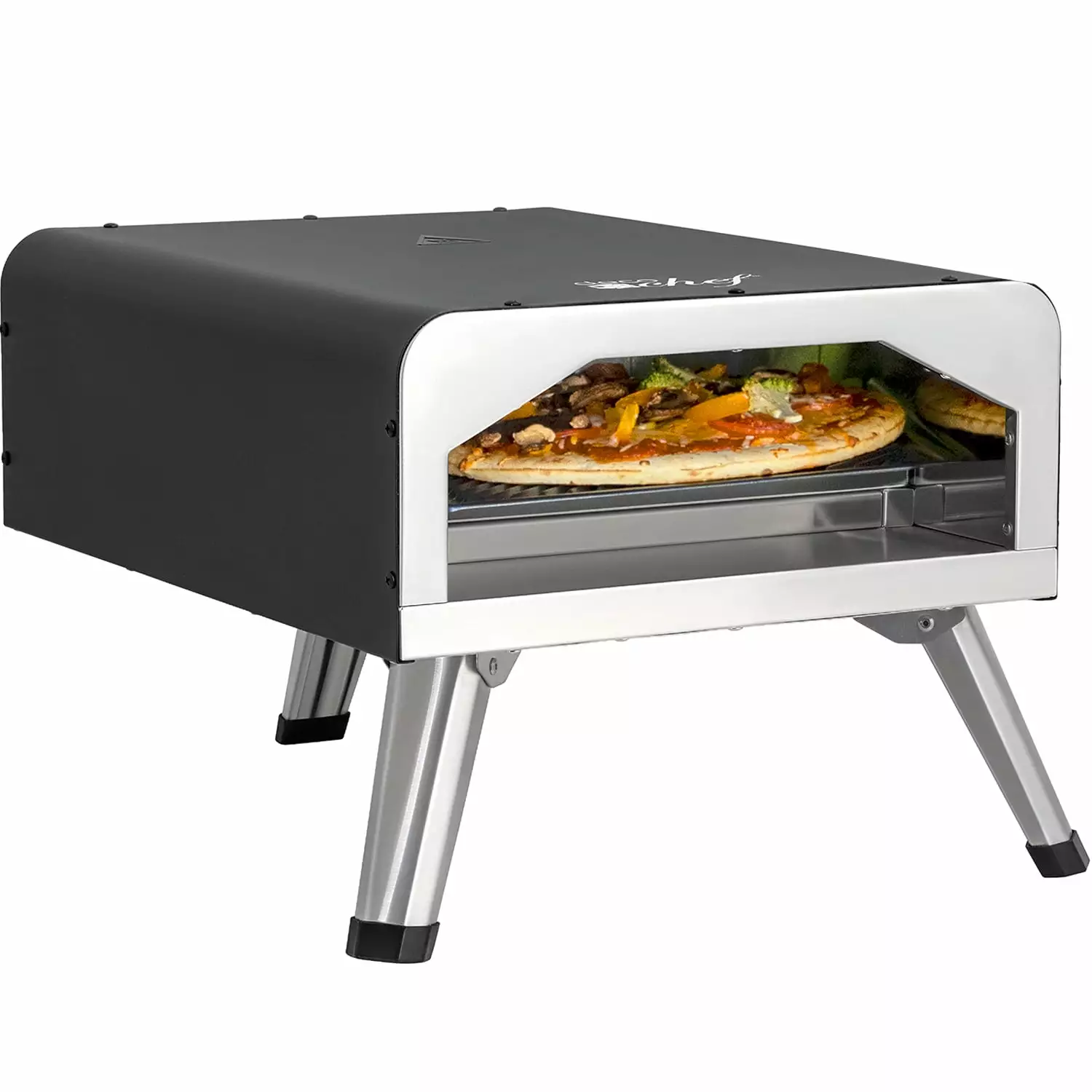 Deco Chef 1800W Electric Pizza Oven 13-Inch 2--1 Pizza Stone and Grill Double Wall Stainless Steel Black