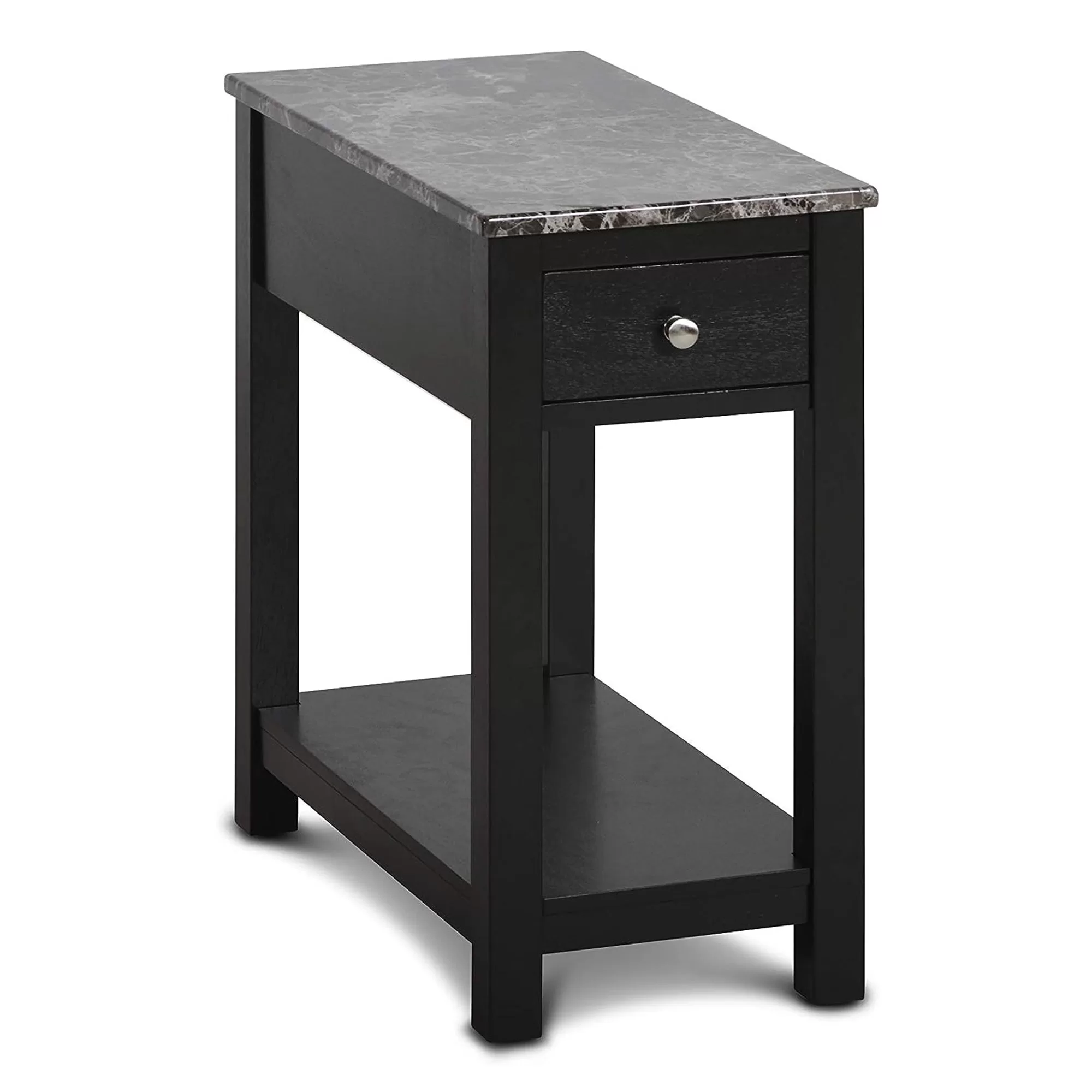New Classic Furniture Noah Wooden Faux Marble Top End Table Drawer Black Living Room