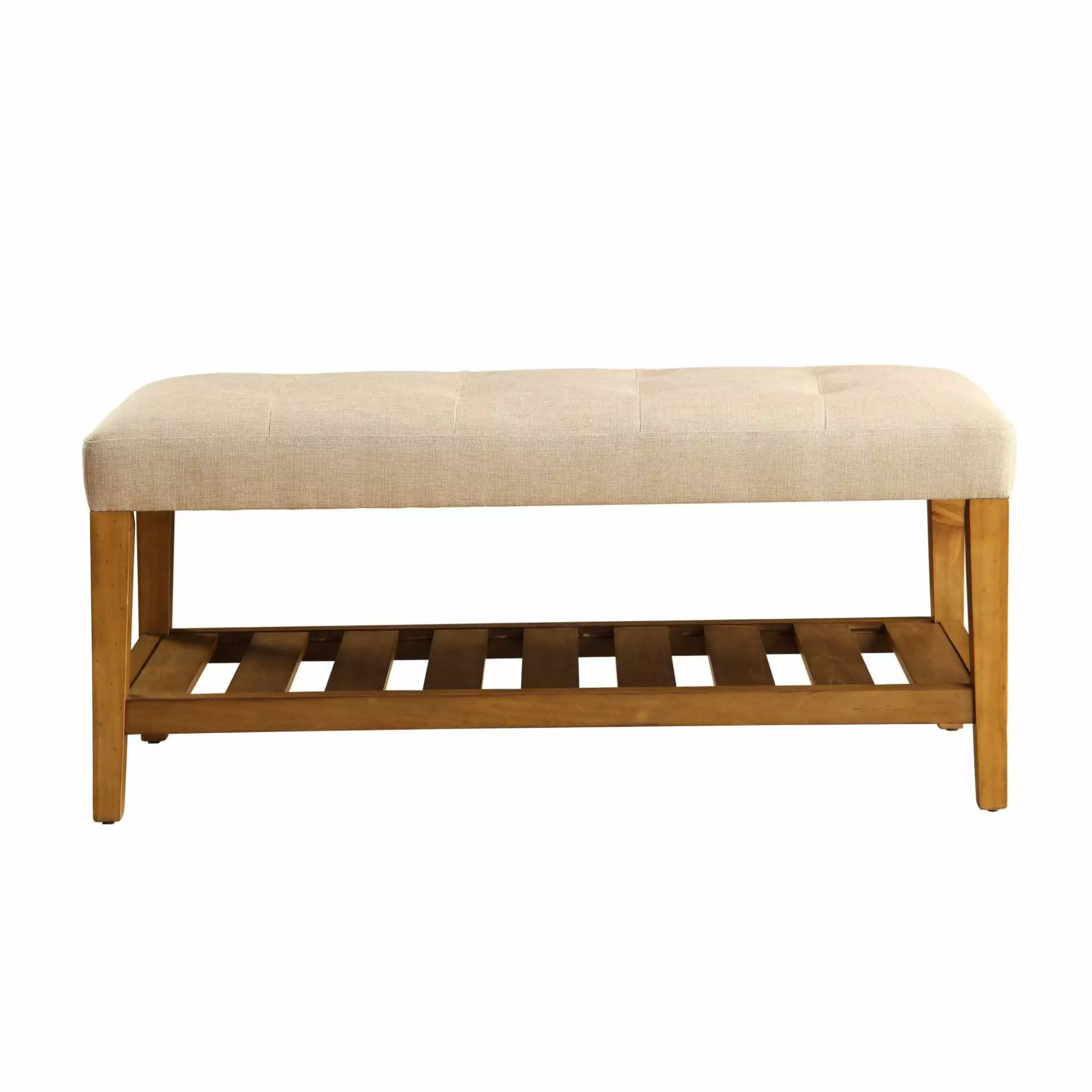 HomeRoots Decor 40-inch X 16-inch X 18-inch Beige And Oak Simple Bench Minimalist Entryway Seating Ottomans