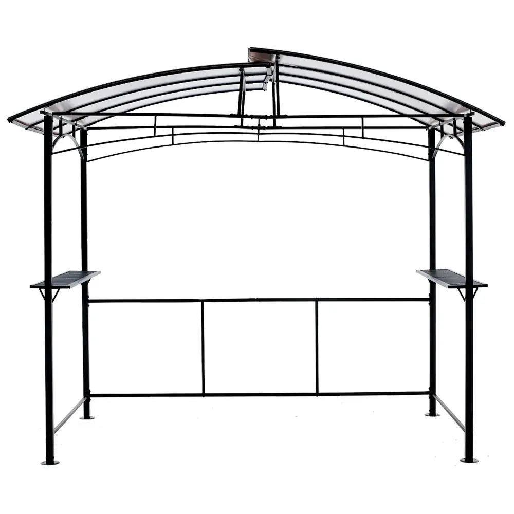 Grill Gazebo 8X5Ft, Outdoor Patio Canopy, Bbq Shelter Steel Hardtop And Side Shelves - Jet-black
