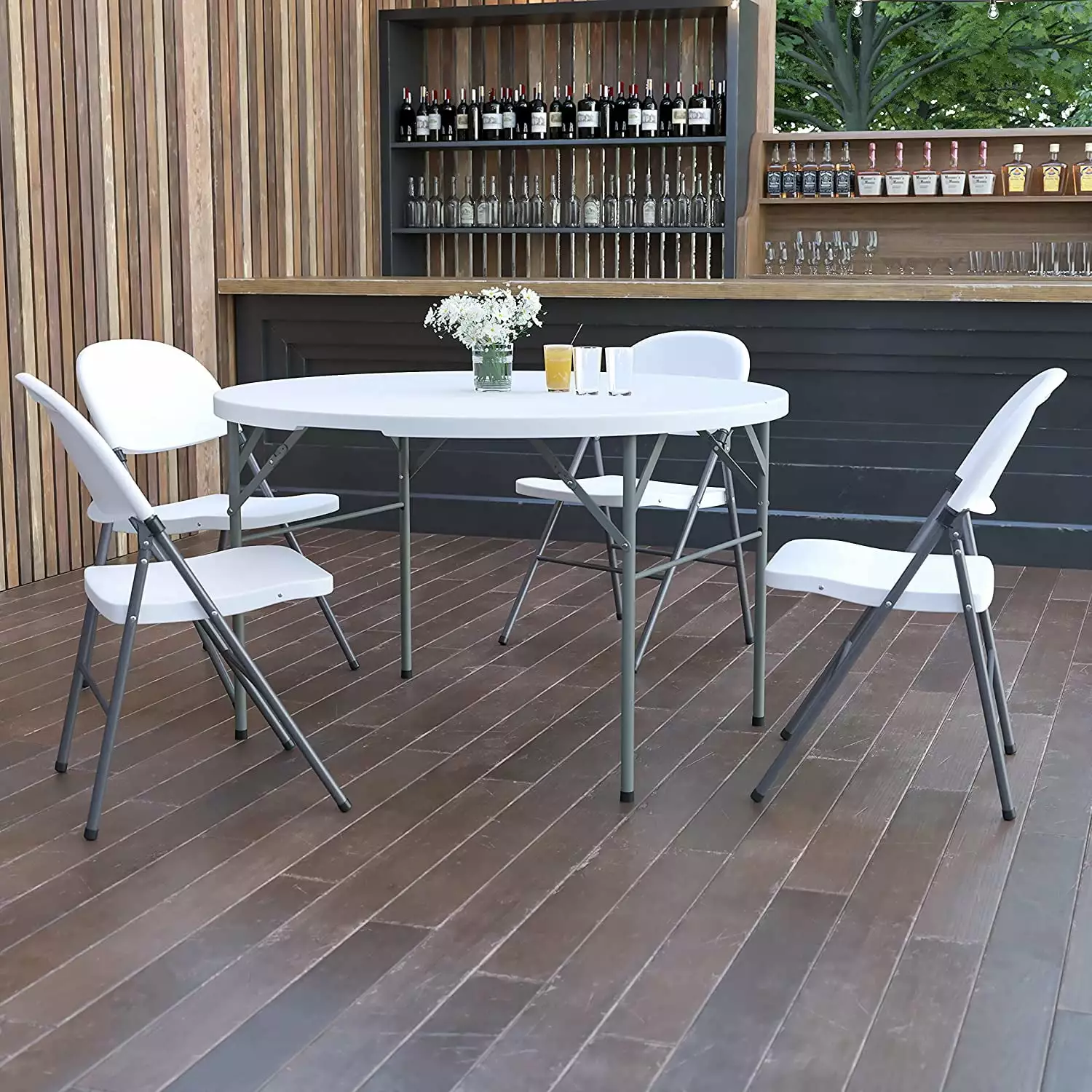 4 Foot Round Bi-Fold Granite White Plastic Event Folding Table Handle SAILE