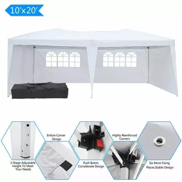 Goorabbit 10x20 Feet Ez Pop Up Canopy Instant Tent Shelter 4Pcs 10Ft Removable Sidewalls Outdoor Christmas Party Events