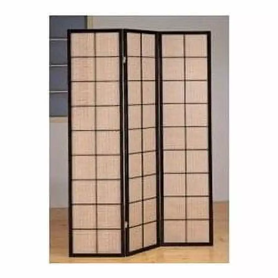 Folding Screen 3 Panel Cappuccino Fabric Inlay Room Divider Monarch Specialties