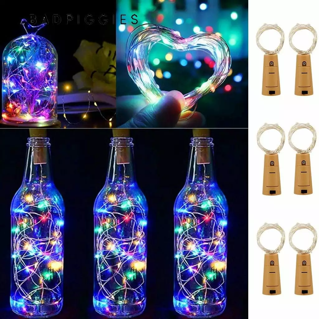 BadPiggies 12Pack Wine Bottle Lights Cork 20 LED Battery Operated Colorful Fairy Lights Christmas Wedding Bad Piggies