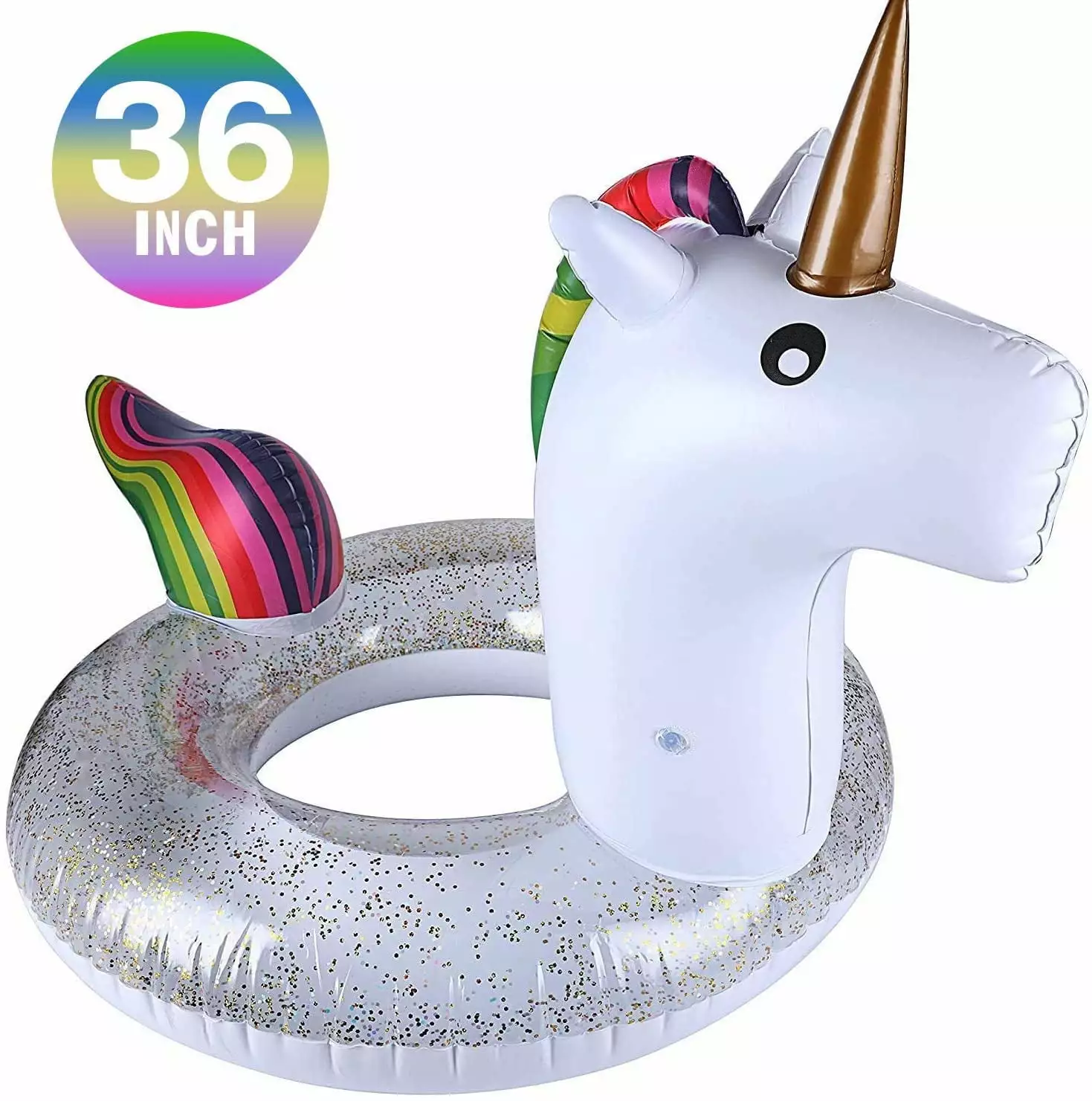 Fleur Pool Tubes Floating Inflatable Unicorn Ring Pool Float Glitters Fun Beach Water Floaties 36