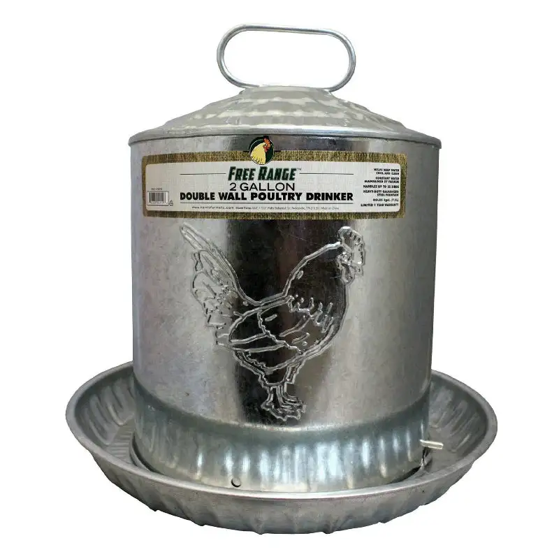 Free Range 1000263 Double Wall Poultry Drinker 2-Gallon Galvanized Steel Chicken Coops