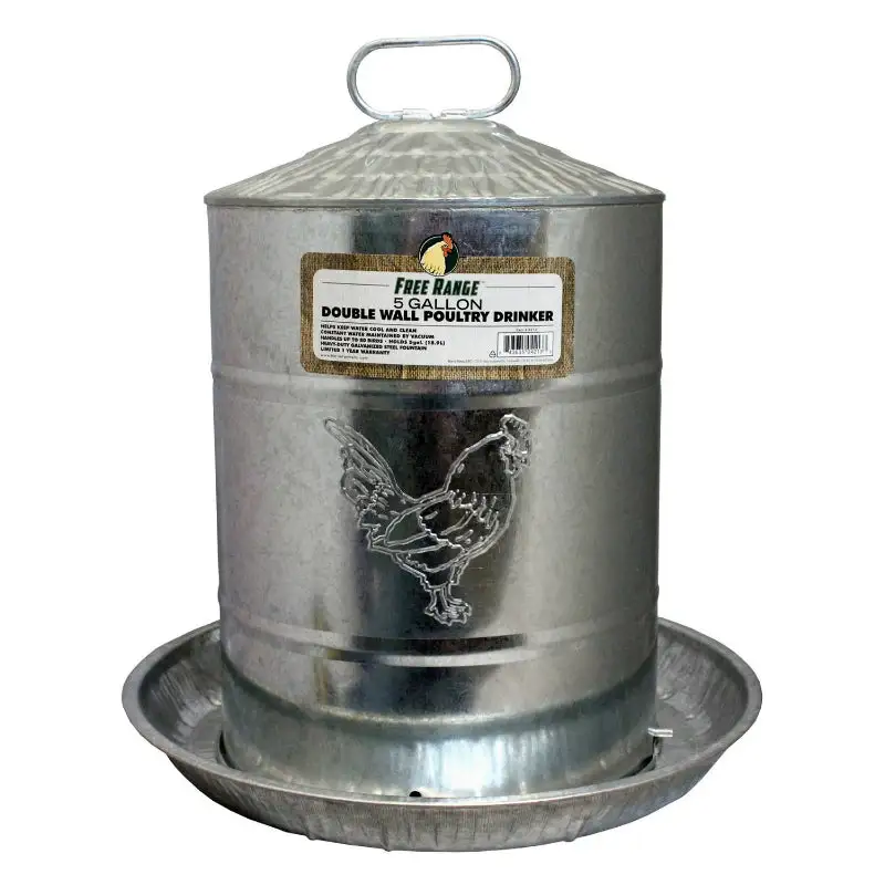 Free Range 1000265 Double Wall Poultry Drinker 5-Gallon Galvanized Steel Large Flocks